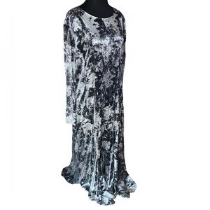 Samuel Dong silver metallic black long sleeve iridescent maxi dress size XL